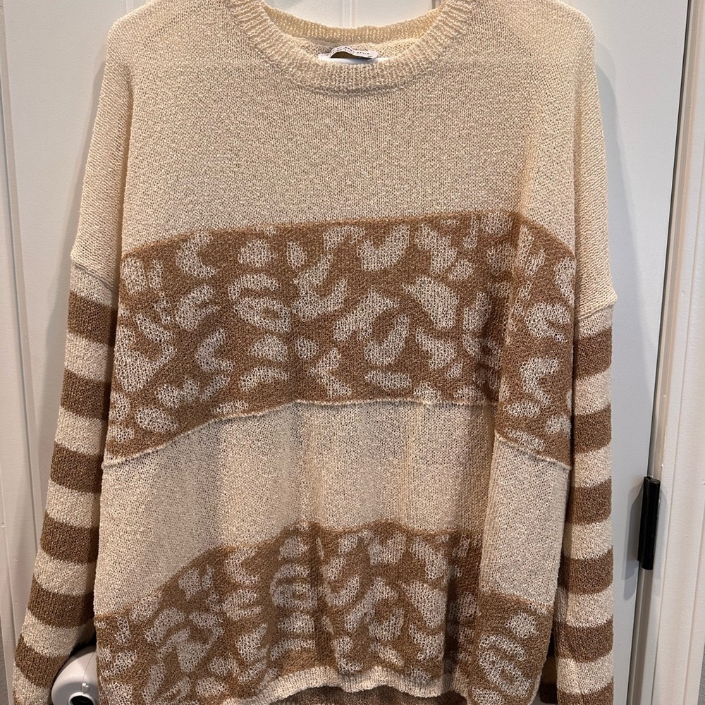 Pink Lily Women's Cream and Brown Patterned Sweater